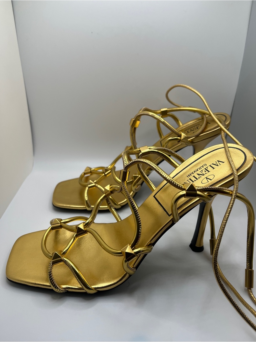 Valentino Garavani Metallic Gold Lace-Up High Heel Sandals